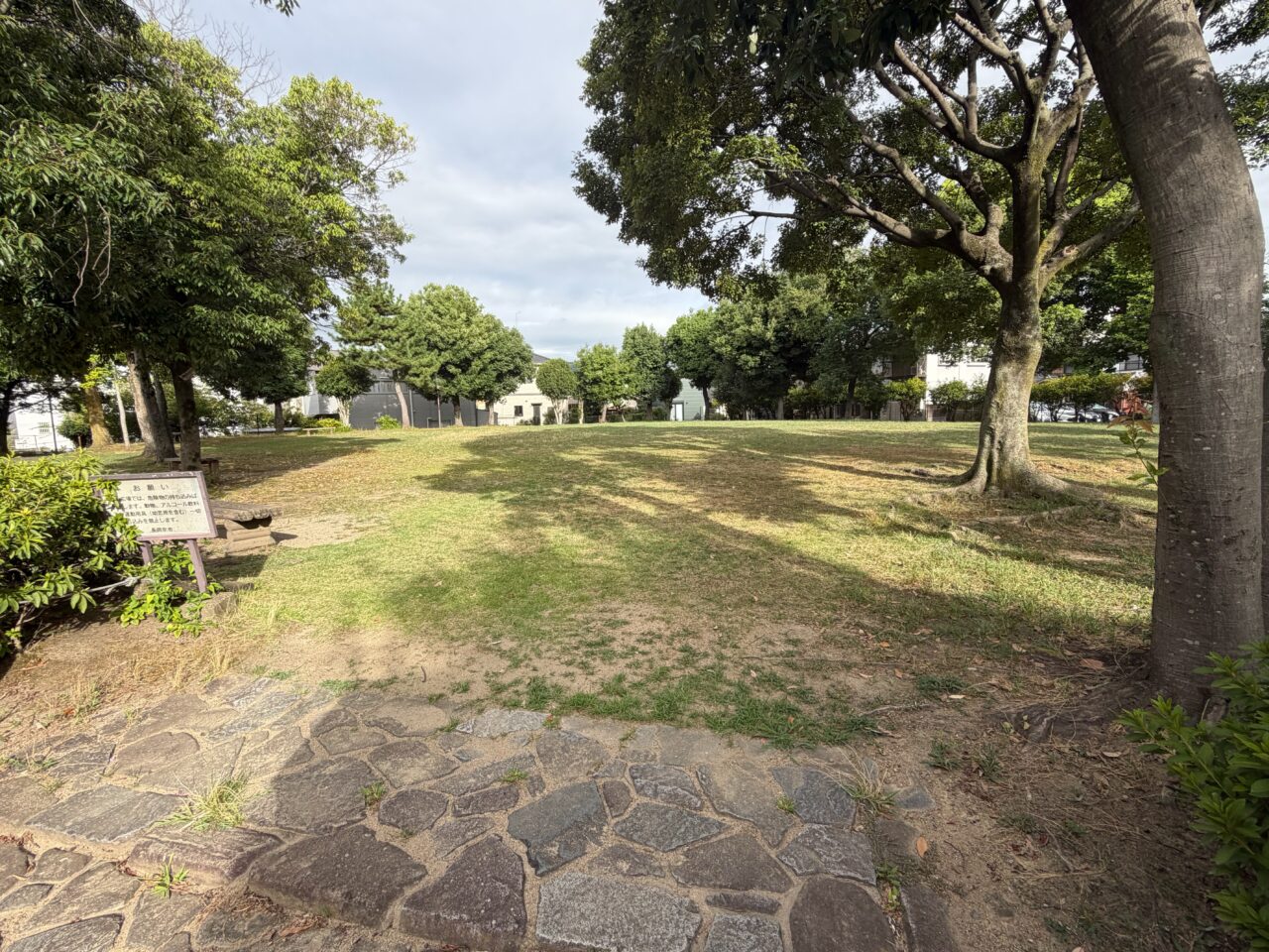 会場となる沼田丸跡広場の芝生と周囲の木々